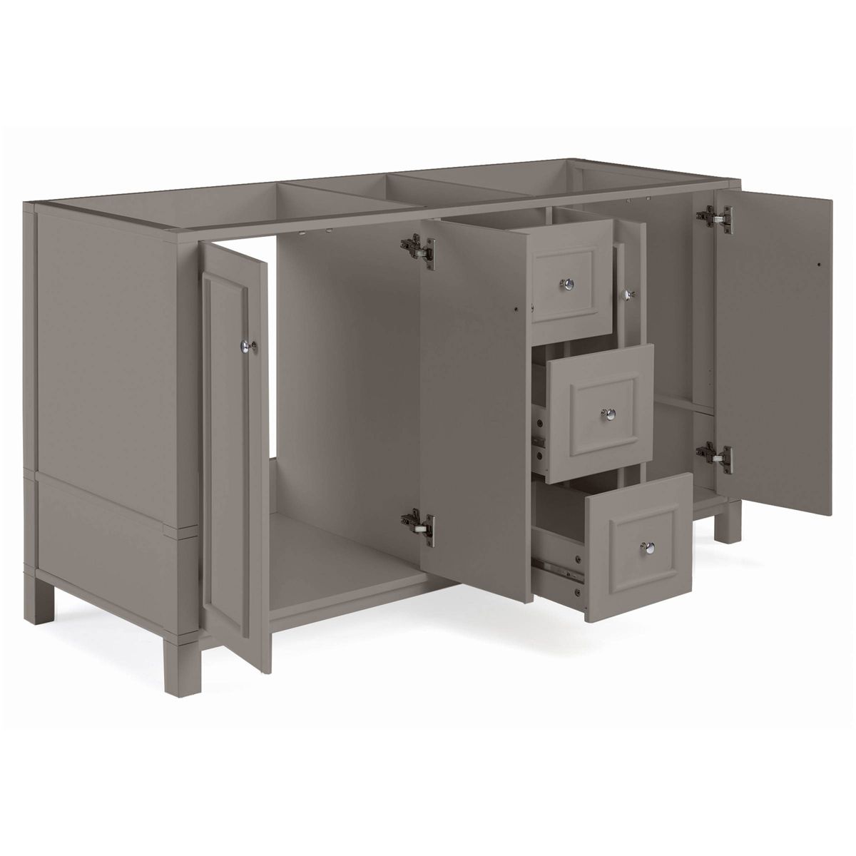 Alaterre Furniture Williamsburg 60 in. Double Sink Bathroom Vanity - Freestanding Cabinet Without Top, Gray - thumbnail 8