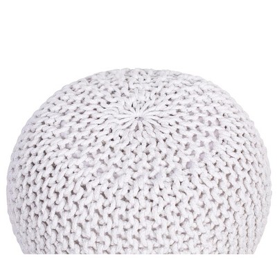 Ivory Cotton Braided Round Pouf Ottoman