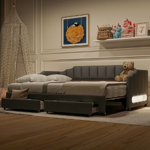 TIRAMISUBEST Twin XL to King Size Daybed, Extendable Upholstered Sofa Bed Frame with Two Storage Drawers and LED Light - 1 of 4