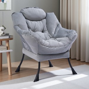 Modern Cotton Fabric Lazy Chair with Armrests, Side Pocket and Steel Frame - 1 of 4