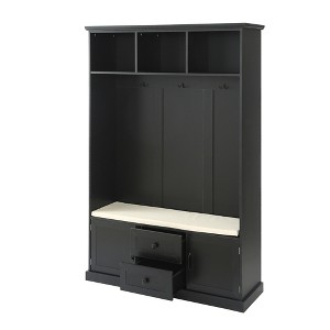 TiramisuBest 3-in-1 Hall Tree with Cushion,3 Hooks & Storage,Entryway Bench with Drawers and Cabinets,47.2" Wide,Black,Ideal for Hallway Organization - 1 of 4