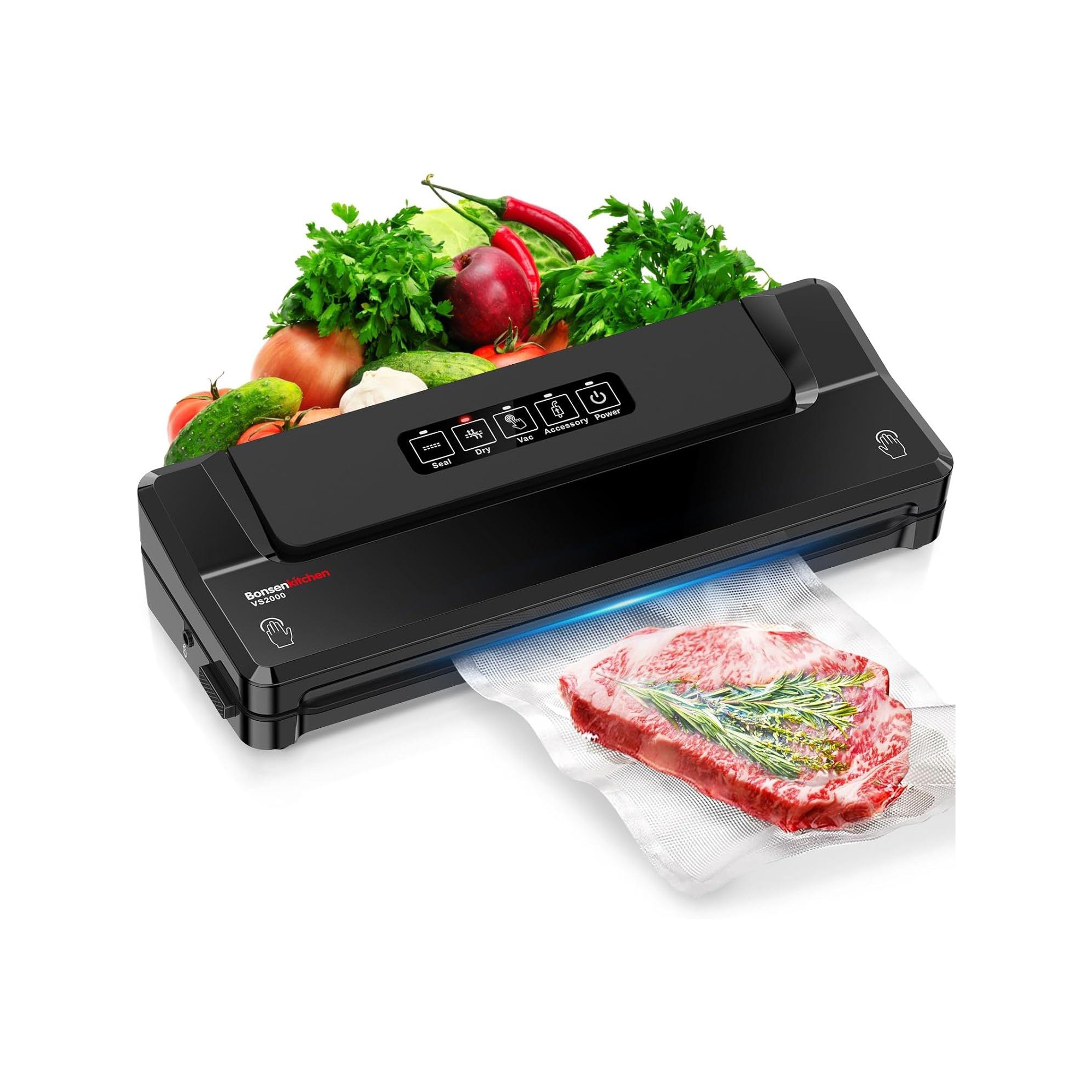 Bonsenkitchen Multi-Functional Food Vacuum Sealer with Globefish Technology for High-Speed Continuous Working, Vacuum Bags & Accessory Hose, Black