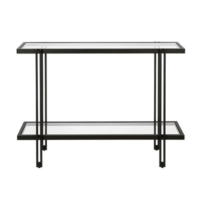 Inez 42'' Blackened Bronze Metal and Glass Console Table with Storage
