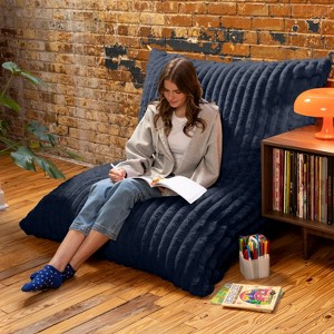 Jaxx Pillow Saxx 5.5-Foot Faux Fur - Luxuriously Soft Bean Bag Floor Pillow and Lounger, Mondo Midnight Blue - 1 of 4