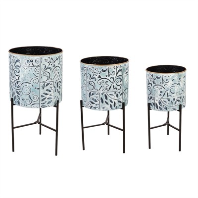 Cape Craftsmen Painted Metal Planters With Stand Set Of 3