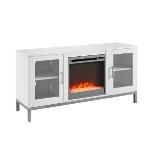 Modern Wood Electric Fireplace TV Stand up to 58" with Glass Doors - Saracina Home: Freestanding Entertainment Center - 1 of 4