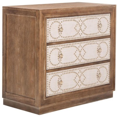 Rustic Oak and Beige Linen 3-Drawer Night Table