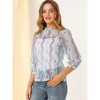 INSPIRE CHIC Women's 3/4 Sleeves Ruffle Mock Neck Sheer Lace Blouse - 4 of 4