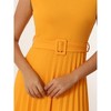 INSPIRE CHIC Women's Mock Neck Cap Sleeve Belted A-Line Midi Pleated Dresses - 4 of 4
