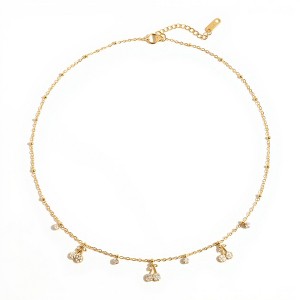 Anna-Kaci Delicate Chain Necklace with Droplet Cluster Charms and Sparkling Accents for an Elegant Feminine Look and Refined Everyday Style - Gold - 1 of 4