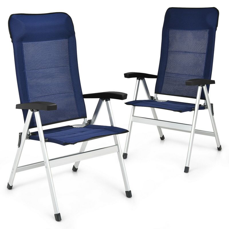 Costway 2/4PCS Patio Dining Chair Aluminum Camping Adjust Portable Headrest Navy, 1 of 11