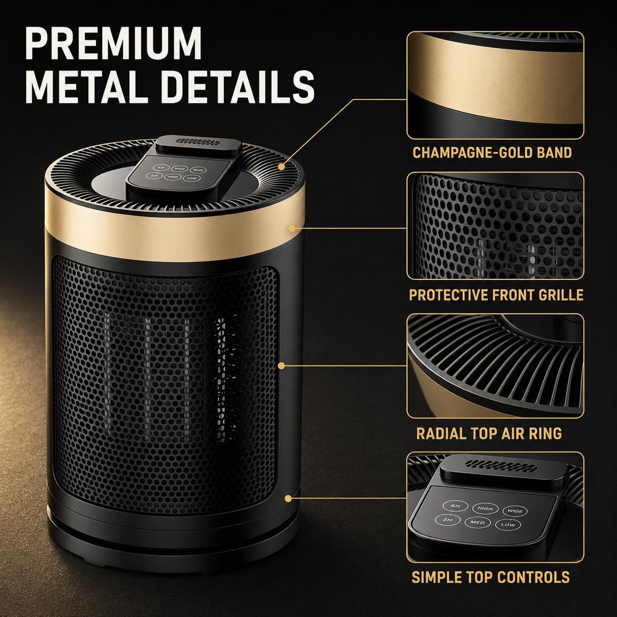 1500W Portable PTC Ceramic Space Heater for Indoor Use, Adjustable Thermostat Timer 5 Modes 4 Heat Settings, Tip‑Over & Overheat Protection - thumbnail 10