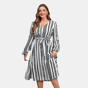 Women's Plus Size Black&White Wrap Midi Dress - Cupshe - 1 of 4