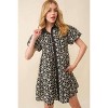 Slickblue Women's Jacquard Floral Babydoll Dress, Cotton Bubble Sleeve Button Down, Collar Neck, Black, Size S-L - 2 of 4