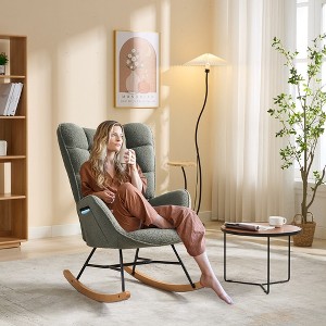 Rocking Chair, Upholstered Rocking Chair With Backrest and Pockets for Living Room, Bedroom, Balcony - 1 of 4