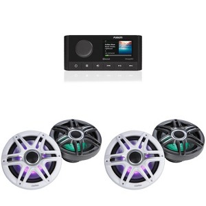 Fusion MS-RA210 Source Unit w/ (2 Pair ) Clarion CMSP-771RGB-SWG Premium 7.7-inch Coaxial Marine Speakers with built-in RGB illumination ( Includes... - 1 of 4