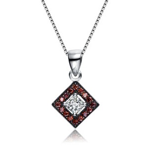 Guili Sterling Silver Burgundy Cubic Zirconia Frame Necklace - 1 of 2