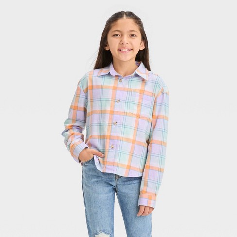 Girls' Flannel Long Sleeve Button-down Woven Top - Cat & Jack™ Purple Xl :  Target