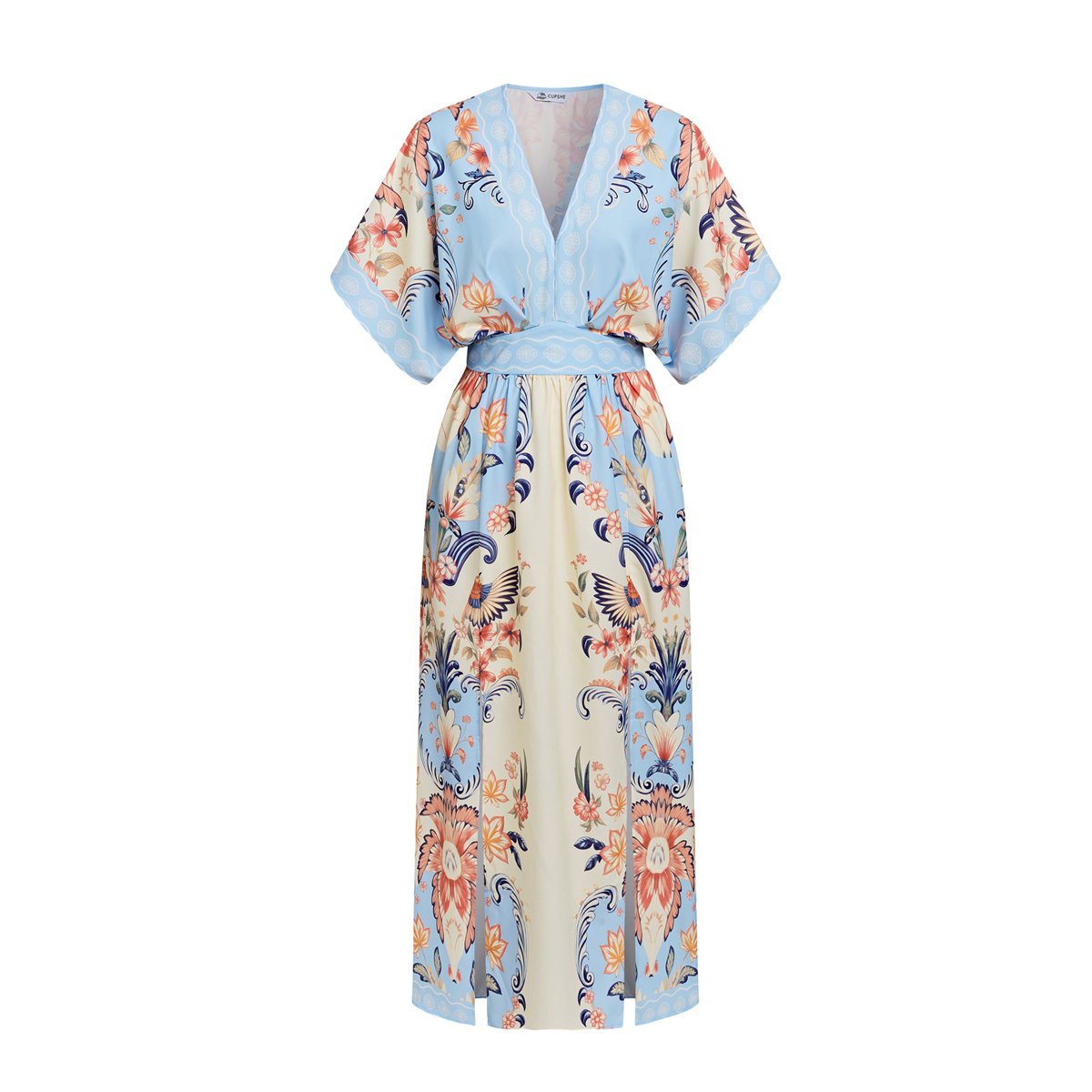 Женские платья Cupshe Women's Breezy Floral Maxi Beach Dress with Side Slits-S-Blue — фото 6