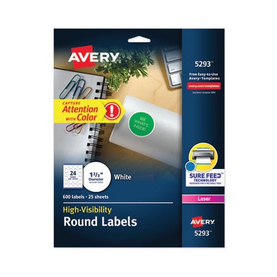 Avery Permanent Laser Print-to-the-Edge ID Labels w/SureFeed, 1.66" dia, White, 600/PK