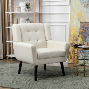 RISOKEYS Midcentury Modern Accent Chair - Comfortable Tufted Fabric Armchair with Sturdy Wood Legs,Adjustable Feet for Living Room,Office - 1 of 4