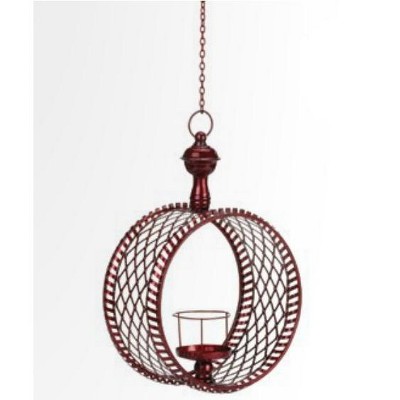 Northlight 15" Decorative Red Cylindrical Christmas Lattice Hanging Pillar Candle Lantern