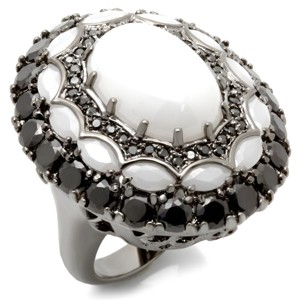 Slickblue Ruthenium Brass Oval Ring with White Milky CZ Stone - Perfect for Women's Everyday or Evening Look, Size 5-10 - 1 of 4