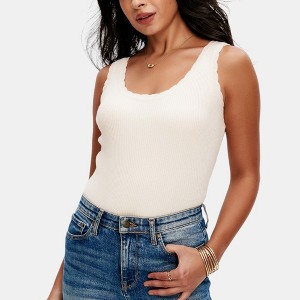 Knit & Lounge Women’s Ribbed Knit Tank Scallop Edge Sleeveless Pullover Stretch Fitted Casual Top - 1 of 4