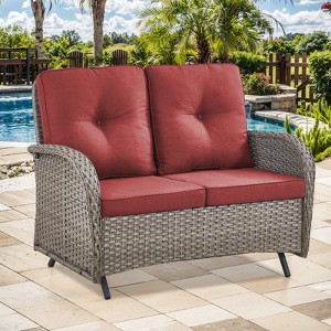 Buenhomino Patio Loveseat Glider Wicker Loveseat Rattan Glider Sofa with Curved Armrest Thicking Back & Seat Cushions for Garden Balcony Backyard - 1 of 4