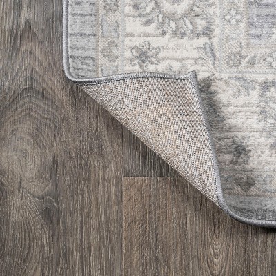 Light Gray Floral Synthetic 2x10 ft Vintage-Inspired Runner Rug