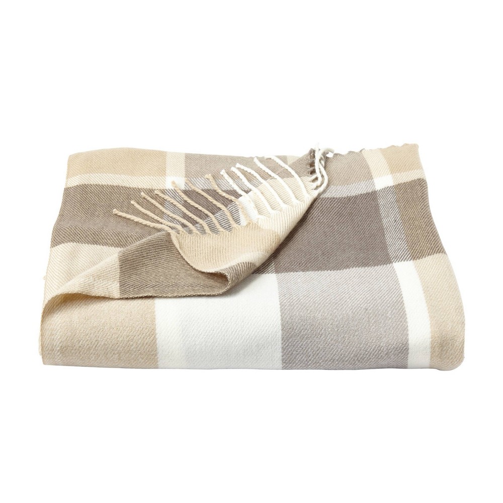 Photos - Duvet 60"x70" Breathable and Stylish Soft Stone Plaid Throw Blanket Brown/Cream