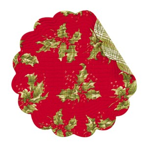 C&F Home Holly Leaves Red Christmas 100% Cotton Round Set of 4 Placemats 17" - 1 of 3
