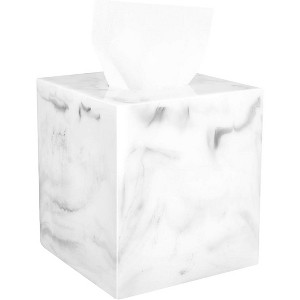 Marble White Resin Tissue Box Cover, 2-in-1 Square Holder for Facial Tissues & Toilet Paper Rolls - 1 of 4
