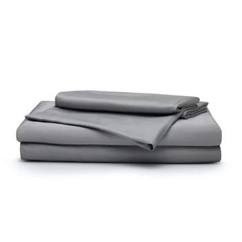 Sleepgram Viscose from Bamboo Fiber Cal King Bed Sheet Set with Flat Sheet, Fitted Sheet, and 2 Pillowcases, Made From Organic Bamboo, Grey Stone