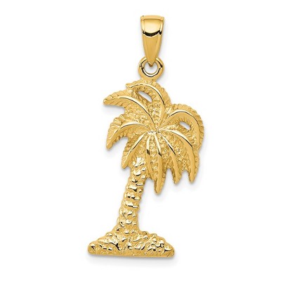 Black Bow Jewelry 14k Yellow Gold Solid Textured Palm Tree Pendant