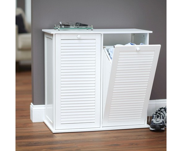 Design Trends&#174; Tilt-Out Cabinet Hamper with Shutter Front and Removable Bags - White
