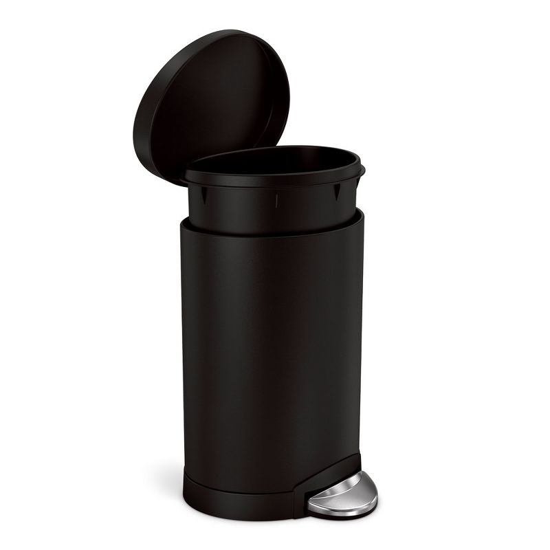 simplehuman 6L Semi-Round Step Bathroom Trash Can, Matte Black Stainless Steel, 3 of 5