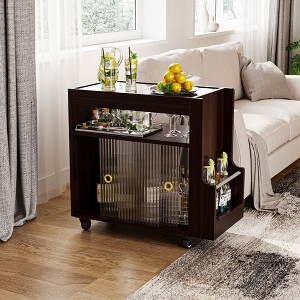 Famapy Movable Side Table Coffee Table with Glass Sliding Doors - 1 of 4