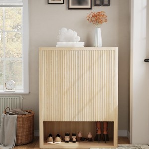 44.5"H Fluted Shoe Cabinet with Doors, Freestanding Shoe Rack Organizer, Wooden 5 Tier Shoe Storage Cabinet with Adjustable Shelves for Living Room - 1 of 4