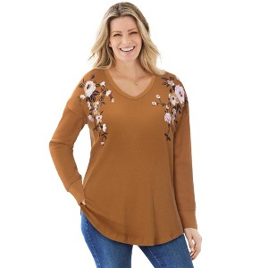 Woman Within Waffle Thermal V-Neck Tee - 1 of 4