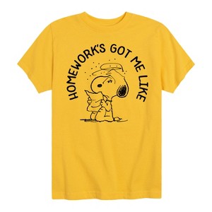 Boys' - Peanuts - Snoopy Homeworks Got Me Like Short Sleeve Graphic T-Shirt - 1 of 4