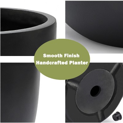 Medium Black Magnesium Oxide Round Outdoor Planter
