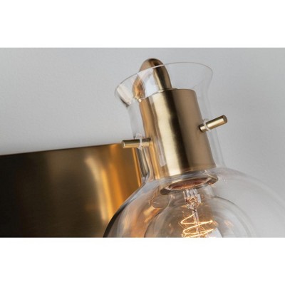 Aged Brass 2-Light Vanity Sconce with Clear Glass Shades