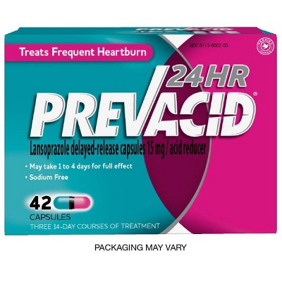 Prevacid 24 HR Lansoprazole Acid Reducer Delayed-Release 15 mg- PPI for Complete Heartburn Relief - 42 Capsules