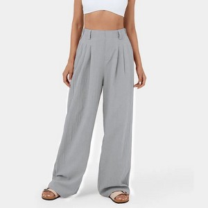 Coolmee Women Casual High Waisted Straight-Leg Cotton Wide Leg Pants Flowy Business Work Loose Pants With Pockets - 1 of 2