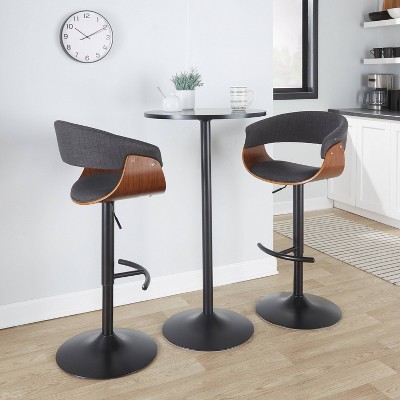 Adjustable Charcoal Fabric and Black Metal Swivel Barstool Set