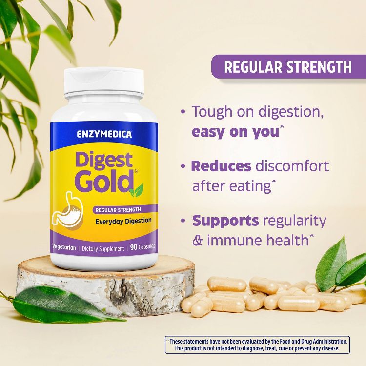 Enzymedica Digest Gold Enzymes and Probiotics Everyday Digestion Regular Strength Digestive and Gut Support Supplement Capsules - 90ct, 4 of 10
