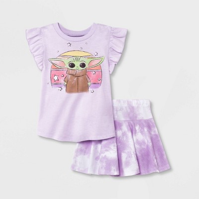 Toddler Girls' Baby Yoda Top and Bottom Set - Purple