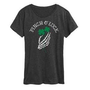 Women's - Instant Message - St. Patrick's Day Pinch Of Luck Skeleton Short Sleeve Graphic T-Shirt - 1 of 4