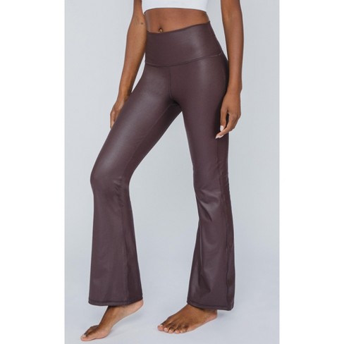 90 Degree By Reflex Interlink High Shine Cire Elastic Free V-Back Flared  Leg Yoga Pants - Chocolate Torte - Medium